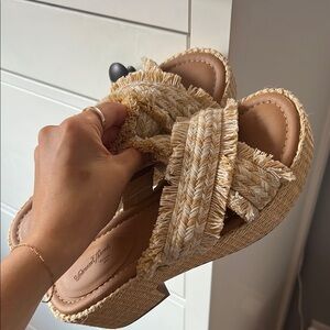 Women's Beige Woven Platform Sandals
